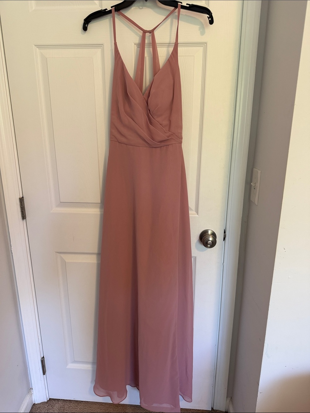 Azazie Dusty Rose V‑Neck Chiffon Maxi Dress